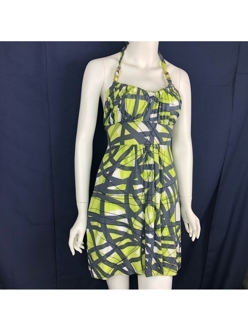𝅺NEW-MARISA Kenson MKC Thick GoldChain Halter Dress